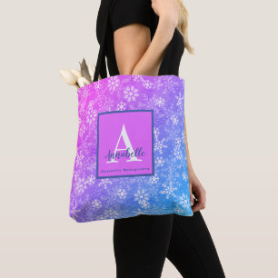 Tote Bag Flocon de neige coloré Rose Violet Bleu Monogramme