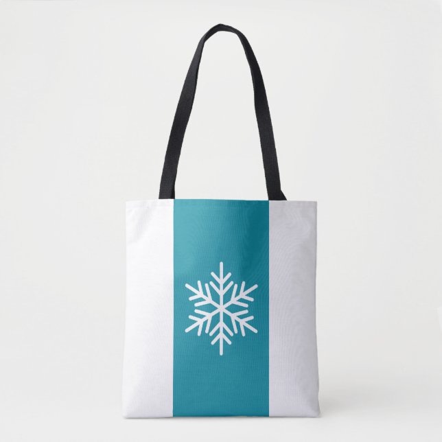 Tote Bag Flocon de neige élégant Turquoise Bleu Blanc Bleu  (Devant)