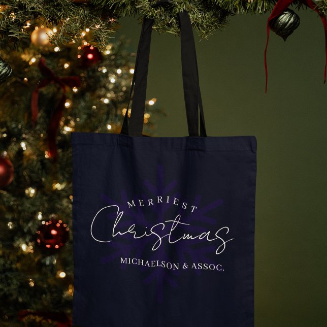 Tote Bag Flocon de neige Noël le plus joyeux Bleu marine (Créateur téléchargé)