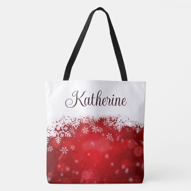 Tote Bag Flocon de neige rouge et blanc d'hiver (Devant)