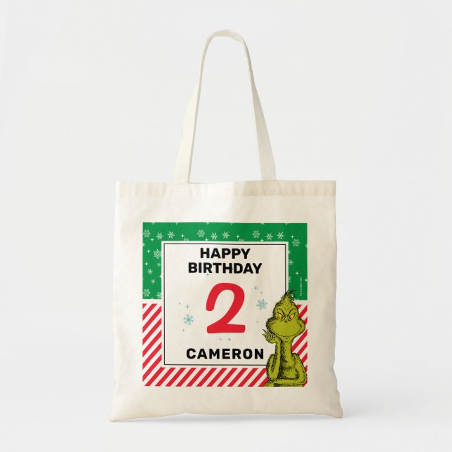 Tote Bag Flocon de neige rouge et vert Grinch Anniversaire (Devant)