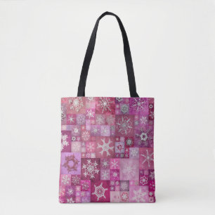 Tote Bag Flocons de Neige au Crochet Rose Patchwork Numériq