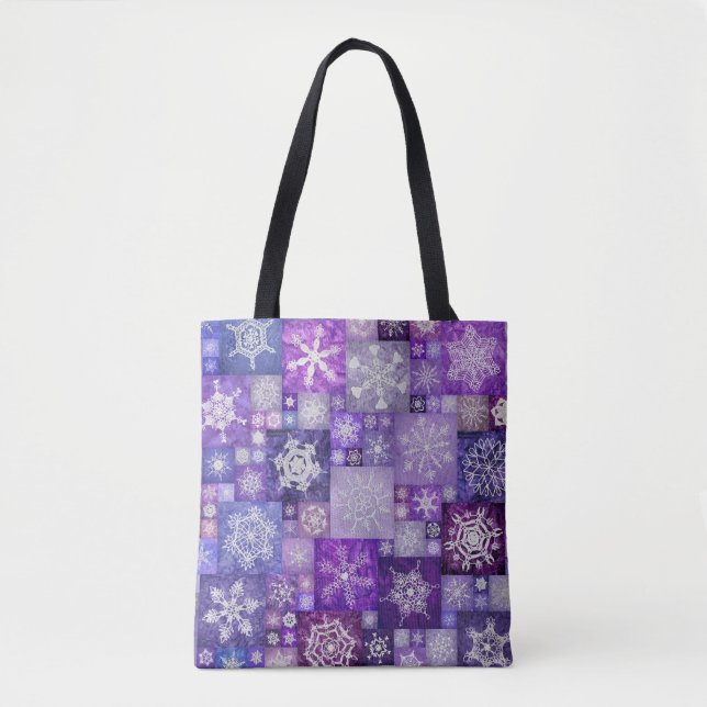 Tote Bag Flocons de Neige au Crochet Violet Patchwork Numér (Devant)