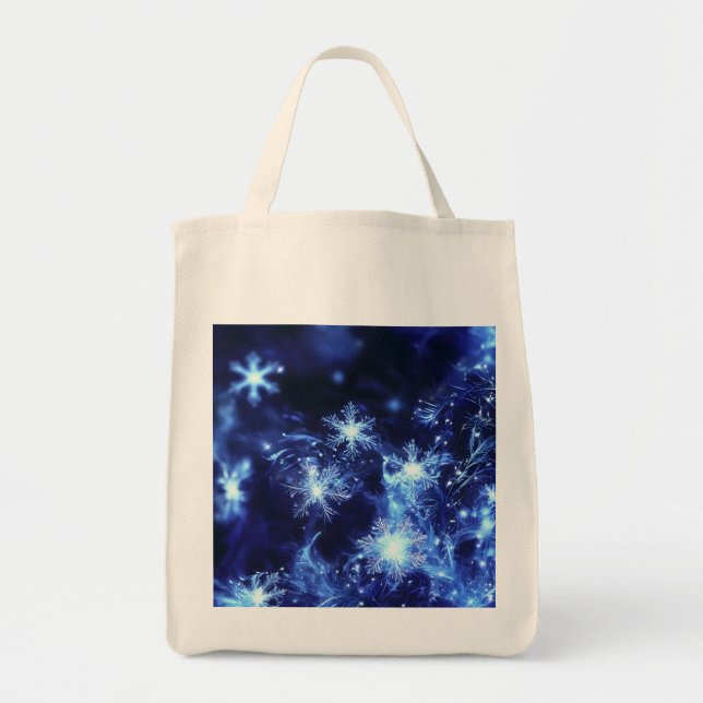 Tote Bag Flocons de neige bleu scintillement d'hiver (Devant)
