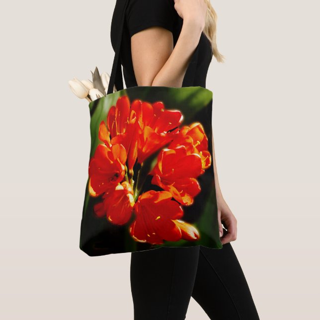 Tote Bag Floral à fleurs orange vibre (De près)