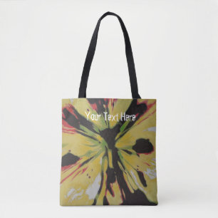 Tote Bag Floral abstrait moderne noir et rouge jaune
