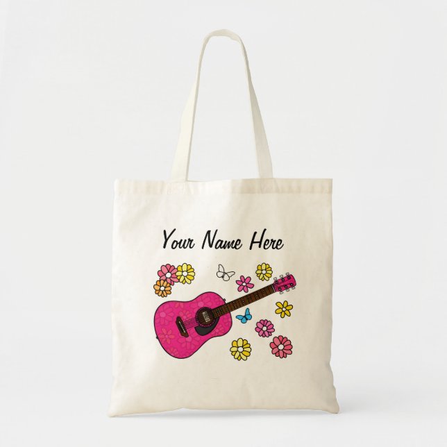 Tote Bag Floral Acoustique Guitare Guitariste Personnalisé (Devant)