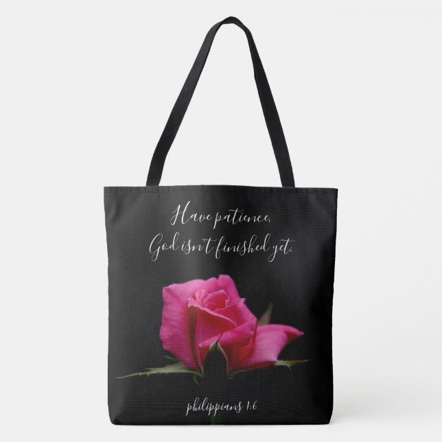 Tote Bag Floral avec verse; rose rouge fleur, Philippiens 1 (Devant)