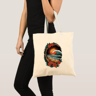 Tote Bag Floral Beach Lover Sunset Vacances Cadeau Rétro