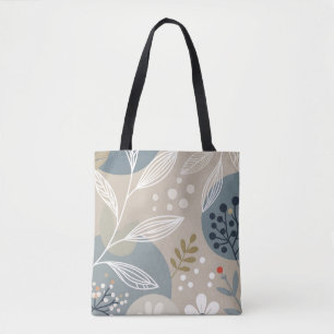 Tote Bag Floral blanc mod sur beige et vert