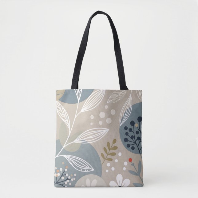 Tote Bag Floral blanc mod sur beige et vert (Devant)