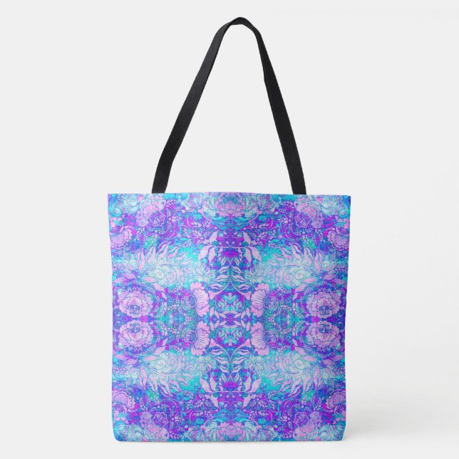 Tote Bag Floral bleu Abstrait et violet (Devant)