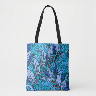 Tote Bag Floral bleu ancien Boho moderne