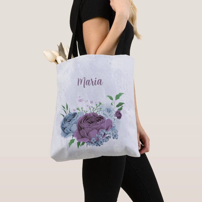 Tote Bag Floral bleu pourpre (De près)