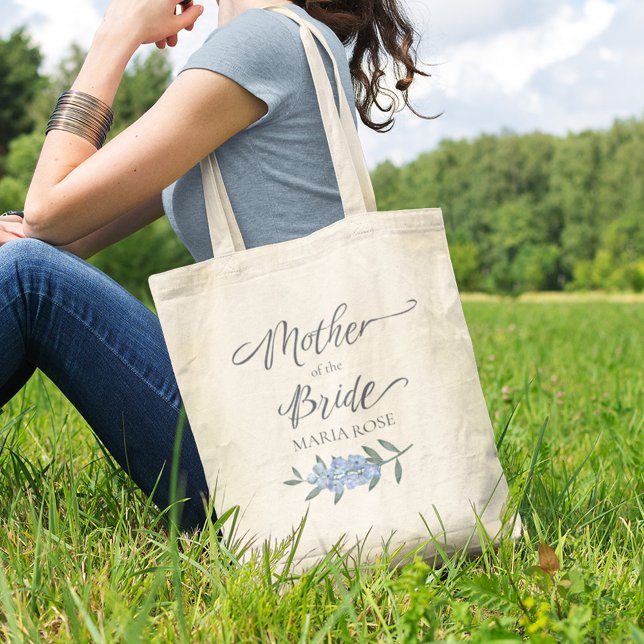 Tote Bag Floral Blue Mère de la mariée Calligraphie (Créateur téléchargé)