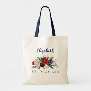 Tote Bag Floral Bouquet Bridesmaid Name