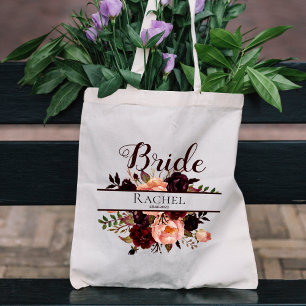 Tote Bag Floral Bourgogne Mariage de mariée personnalisé