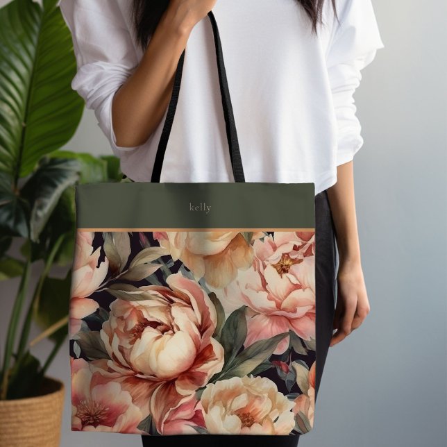 Tote Bag Floral Champagne (Personalized Champagne Floral Tote)