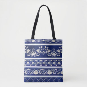 Tote Bag Floral chinois Bleu : Bordures d'aquarelle Vintage