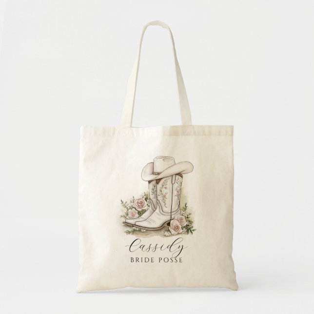 Tote Bag Floral Cowgirl Hat Boots Bride Posse  (Devant)