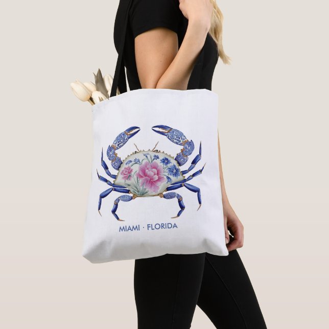 Tote Bag Floral Crab Coastal Nautical Beach Wedding (De près)