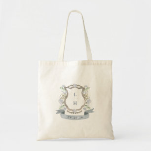 Tote Bag Floral Crest Aquarelle Monogramme Mariage