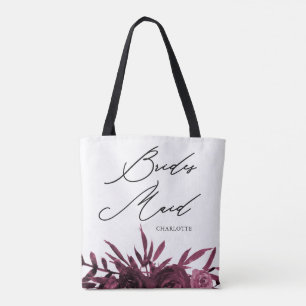 Tote Bag Floral de Bourgogne avec script Bridesmaid