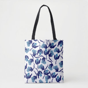 Tote Bag Floral De Pansy Bleu : Sans Mer Dessiné À La Main.