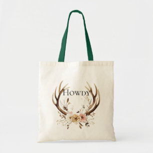 Tote Bag Floral Deer Antlers Cowgirl