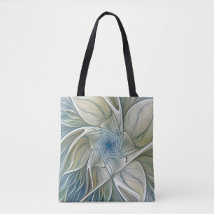 Tote Bag Floral Dream Motif Abstrait Blue Khaki Fractal