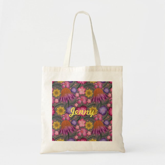 Tote Bag Floral gris fleur sauvage personnalisé (Devant)