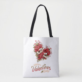 Tote Bag Floral Heart Bouquet Valentine's Day