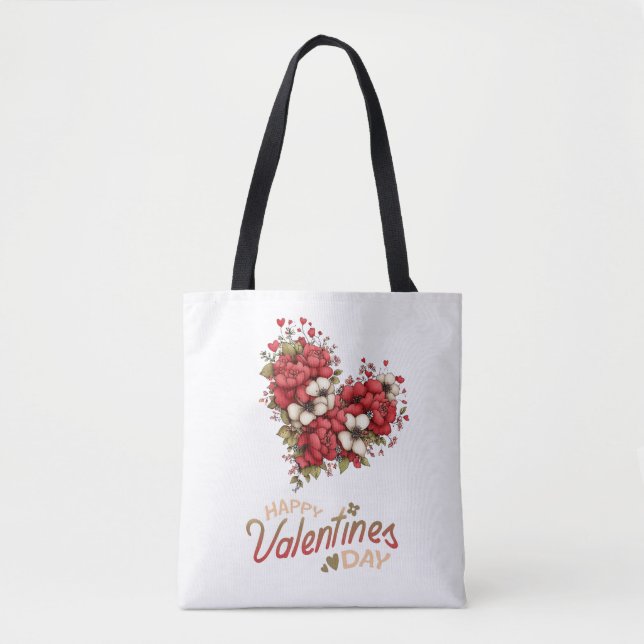 Tote Bag Floral Heart Bouquet Valentine's Day (Devant)