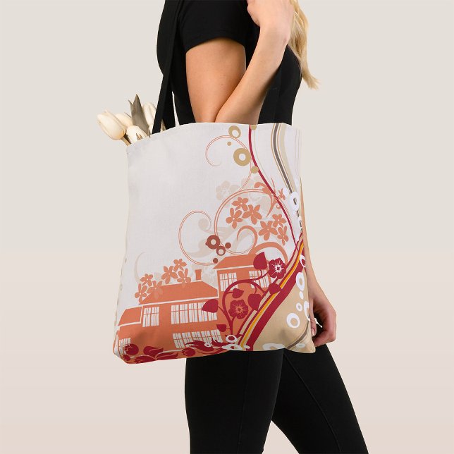 Tote Bag Floral House Illustration Swirl et Motif de la nat (Créateur téléchargé)