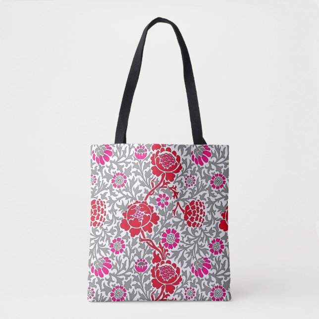 Tote Bag Floral jacobéen, rose et gris foncé (Devant)