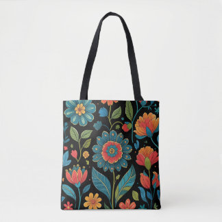 Tote Bag Floral Kaleidoscope Garden - Vibrant Nature Art