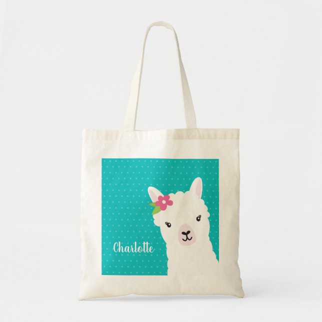 Tote Bag Floral Llama Alpaca Turquoise personnalisé (Devant)