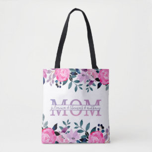 Tote Bag Floral Maman scinde Monogramme avec des noms d'enf