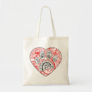 Tote Bag Floral Mandala Chien Empreinte de patte Coeur roug
