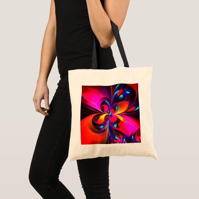 Tote Bag Floral moderne Art Abstrait Rouge Bleu Motif #07 (Devant (produit))