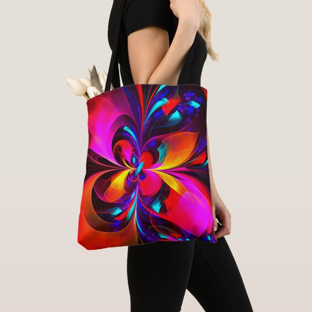 Tote Bag Floral moderne Art Abstrait Rouge Bleu Motif #07 (De près)