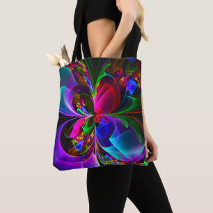 Tote Bag Floral moderne Art Abstrait Rouge Bleu Motif #12