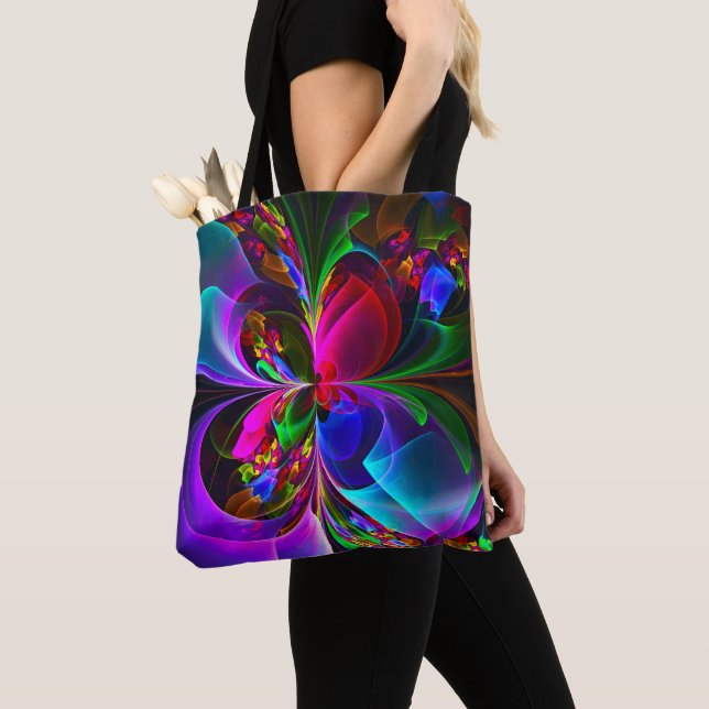 Tote Bag Floral moderne Art Abstrait Rouge Bleu Motif #12 (De près)