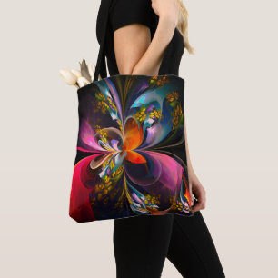 Tote Bag Floral moderne Art Abstrait Rouge Bleu Motif #13