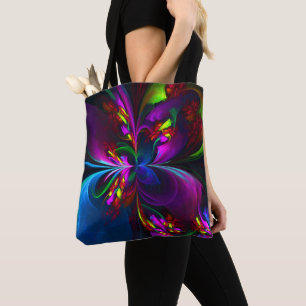 Tote Bag Floral moderne Art Abstrait Rouge Bleu Motif #15