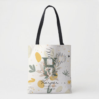 Tote Bag Floral Monogram H – Vibrant Botanical Letter Art