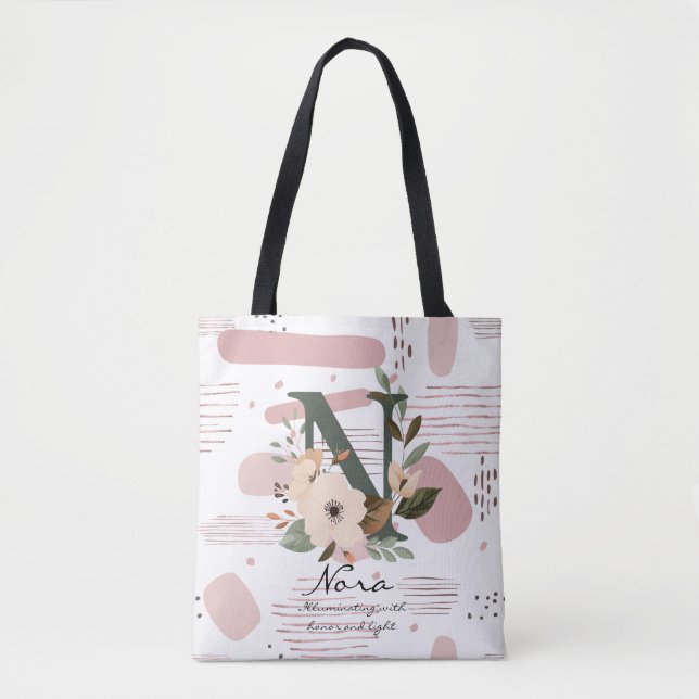 Tote Bag Floral Monogram N – Radiant Botanical Letter N (Devant)