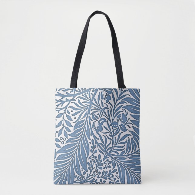 Tote Bag Floral Motif du 19ème siècle Bleu sur fond blanc (Devant)