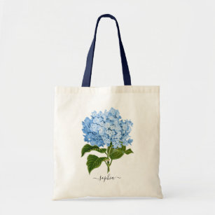 Tote Bag Floral Navy Blue Hydrangea Botanique Personnalisé