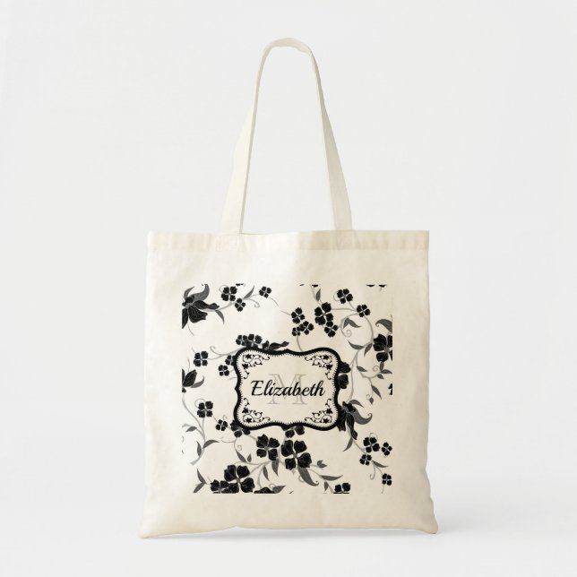 Tote Bag Floral noir et blanc (Devant)